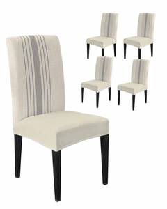 lot 4424 image: Savannan Chair Covers Set of 4, Watercolor Grey Striped Line Removable Stretchable Parsons Chair Slipcovers Protector for Kitchen Dining Room Vintage Linen Texture