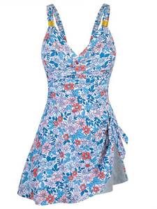 lot 4429 image: HUSKARY Plus Size Swimdress for Women Tummy Control One Piece Dress Swimsuit Long Torso Ruched Swim Wear Bathing Suit