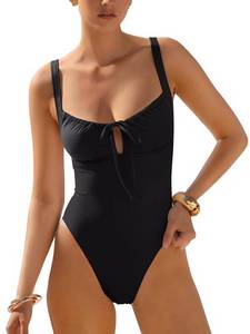 lot 4432 image: LASLULU Women One Piece Swimsuit Cutout Tie Padded Bathing Suit Black S