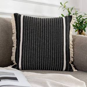 lot 4438 image: OJIA Black Pillow Covers 20x20, Striped Throw Pillows Cover with Tassels