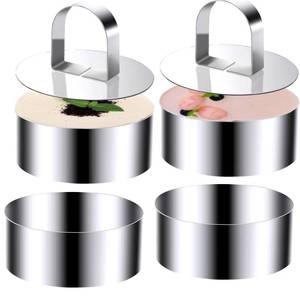 lot 4446 image: KUAYB Round Cake Ring Molds, Stainless Steel 4 inch Food Rings Dessert Mousse Cooking Rings Mold with Pushers 10cm (Include 4 Rings & 2 Pushers)