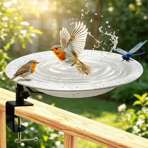 lot 5063 image: 11.5 Deck Mounted Birdbath & Feeder Granite Look Yard Decor Gray Speckled