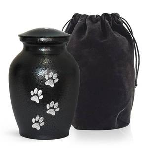 lot 5079 image: PCS Pet Cremation Urns for Dogs Ashes, Black Printed Pet Urn, Dog Urn with Paw Print, Cat Metal Urn-Medium