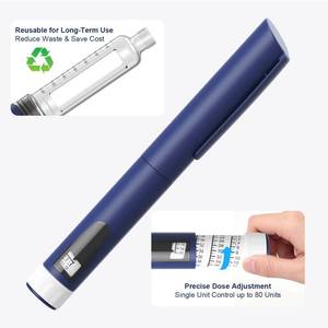 lot 6213 image: 80 Unit Reusable Delivery Pen, Adjustable Dose Dial, Compatible with 3ml Cartridges (Includes 5 Extra), Blue, Clear Scale & Protective Case