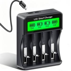 lot 6229 image: 3.7V Rechargeable Battery Charger for CR123A, 16340, 16500, 10400, 14430, 14500, 3.7V Batteries, for Arlo VMC3030 VMK3200 VMS3330 3430 3530 Camera Battery  USB 5V2A Input, 4 Slot Independent Slots (BATTERIES NOT INCLUDED)