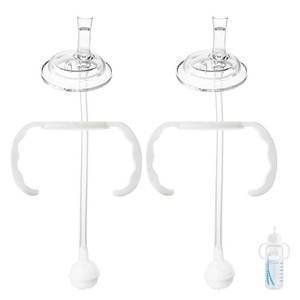 lot 6238 image: Straw Sippy Cup Conversion Kit for Dr Brown Narrow Nack Baby Bottles, Soft top and Weighted Ball Transition Cup Kit with Handles, Set of 2