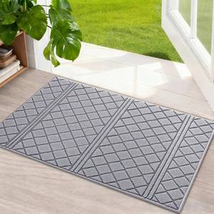 lot 6241 image: REFETONE Dirt Trapper Door Mat 16 x 24, Non-Slip Washable Doormats, Grey