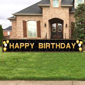 lot 6244 image: Happy Birthday Banner - 118x20 Waterproof, Windproof & Tear-Resistant Polyester Sign for Men, Women, Boys & Girls, Black & Gold IndoorOutdoor Birthday Decorations, Perfect for Adults & Kids