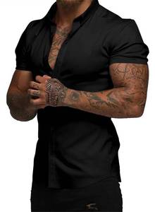 lot 8008 image: JMIERR Mens Dress Shirts Muscle Fit Casual Button Down Stretch Short Sleeve Wrinkle-Free Shirt Summer Beach Shirts,XL,Black