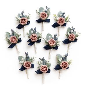 lot 8014 image: Lings Moment Boutonniere for Men, Dusty Rose Navy Blue, 10pcs