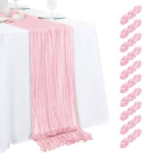 lot 8017 image: 10 Pack Light Pink Cheesecloth Table Runner 17x108 Inch Semi Sheer Boho Gauze Cheese Cloth Table Runners, for Wedding Bridal Shower Birthday Party Home Decor Garden Farmhouse
