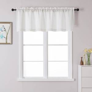 lot 8023 image: Lecloud Linen Valances for Windows 18 Inch 1 Piece, Semi Sheer Faux Linen Textured Small Cafe Kitchen Window Valance Curtain, Rod Pocket Short Curtain for Bedroom Bathroom, 60 W x 18 L, Natural