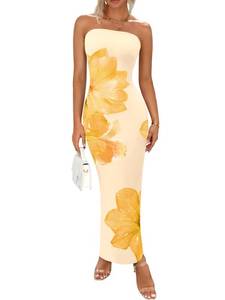 lot 8024 image: PRETTYGARDEN Women Summer Strapless Maxi Dress Tube Floral Bodycon Dresses
