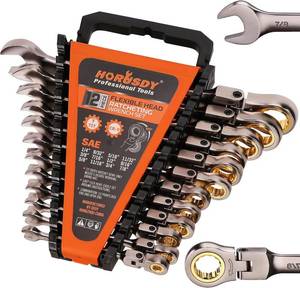 lot 8034 image: HORUSDY 12-Piece SAE Flex-Head Ratcheting Wrench Set with Organizer  14 to 78 Ratchet Combination Wrenches Set  72-Teeth  Chrome Vanadium Steel