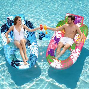 lot 9501 image: SEETOHOME 2 Pack Pool Floats Adult Heavy Duty, Inflatable Pool Lounger Float with Detachable Cup Holders & Backrest, Extra Large Pool Rafts Water Floaties for Adults Swimming Pools Beach Lake Party