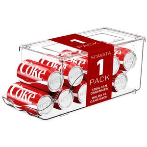 lot 9503 image: SCAVATA Stackable Refrigerator Organizer, Soda Can Dispenser Pop Cans Container Beverage Holder with Lid for Fridge, Freezer, Kitchen, Clear Plastic Storage Bins-Holds 10 Cans Each (One)