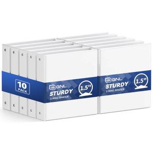 lot 9509 image: GNL 1.5 Inch 3 Ring Binders Economy 10 Packs White, 1 12 Three Ring (Fits 325 Sheets of 8.5x11 Paper) Clear View PVC-Free & Non-Stick for School or Office Supplies