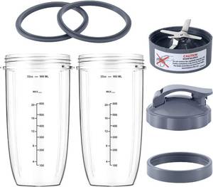 lot 9512 image: 7 Pieces nutribullet Blender Cups & Blade Replacement Set 32oz Huge Cup with 1 Flip-Top To-Go Lid and 1 Lid Ring & Premium Extractor Blade with Compatible with NutriBullet 600w900w Blender