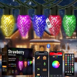 lot 9532 image: Soiarllt Smart Christmas Lights, C9 RGB 33ft 50LED Connectable Strawberry Lights, App Remote Control, Music Sync, Color Changing Christmas Light Outdoor with 48 Scene Modes for Xmax House Decor