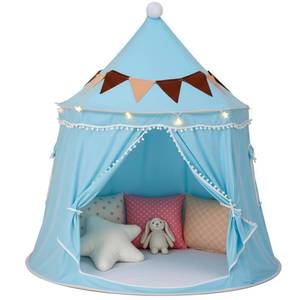 lot 9542 image: Play Tent with Padded Mat, Star Lights and Flags, Large Playhouse Kids Castle Tents, Indoor Outdoor Game Tent, Portable Children Yurt Tents, Gift for Boys & Girls, 47x45, Blue