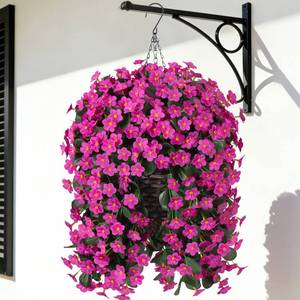 lot 9544 image: MJFloria Artificial Silk Hanging Flowers Plants Baskets for Outdoor Decoration, Spring Outside Decoration, Fake UV Resistant Look Real Fuchsia Orchid Trailing Vines for Porch Patio Home