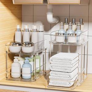 lot 9554 image: Delamu Bathroom Under Sink Organizers and Storage, 2 Pack, Clear
