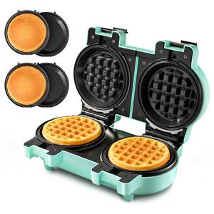 lot 9561 image: CACHOO 2-in-1 Mini Waffle & Pancake Maker with Removable Plates