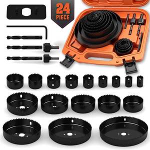 lot 9562 image: HORUSDY Hole Saw Set 24PCS Hole Saw Kit,Hole Saw Drill Bit Kit, 34-6 (19-152mm) 17PCS Saw Blades, 2 Mandrels, 3 Drill Bit, Installation Plate, Hex Key, For Drywall, Soft Wood, Plywood, Plastic, PVC