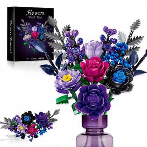 lot 9563 image:  as is Purple Rose Flowers Bouquet Building Set for Adults Women �� Gothic Valentines Compatible with Lego Flowers Botanical Collection, Home Office Decor Gifts for Girlfriend Wife Mom Posible missing pieces