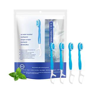 lot 10263 image: Malisseladi 5 in 1 Mini Brushes-Disposable Toothbrushes with Toothpaste  Floss  Pick  Tongue Scraper  Travel Size  Individually Wrapped  Soft  Mint  Travel Set (Mint, 26 pcs)
