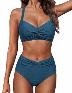 lot 10273 image: Hanna Nikole Womens High Waisted Bikini Sets Tummy Control Swimsuits Two Piece Bathing Suits Full Coverage Push Up Modest Swimwear Blue Green