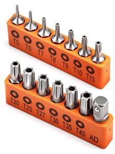 lot 10278 image: HORUSDY 14-Piece Tamper Resistant Star Bits, S2 Alloy Steel, T5 - T40 Security Torx Bit Set