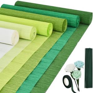 lot 10279 image: BEISHIDA Green Series Crepe Paper Roll, 6 Rolls Crepe Paper Sheet for Craft