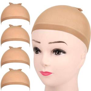 lot 10313 image: FANDAMEI Wig Cap, 4 pieces Light Brown Stocking Wig Caps Stretchy, Nylon Wig Caps for Women, men, kids.