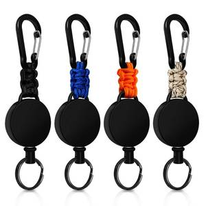 lot 10330 image: Retractable Keychain 4 Pieces Heavy Duty Carabiner Badge Holder Retractable Badge Reel ID Holder Extendable Key Ring Key Holder with 23.6 Steel Cord and Paracord(Black  Beige  Blue  Orange)