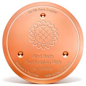 lot 10334 image: Mellbree Bird Bath Copper Disc, 0.6mm 99.99% Pure Copper for Natural Water Care, Fits Most Outdoor Birdbaths, Bowls, Solar & Heated Units (Sunflower)