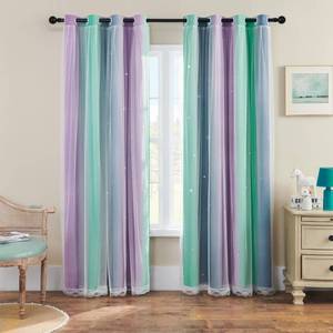 lot 10335 image: XiDi Purple, Grey, Unicorn Green Curtains - 84 L x 34 W, 1 Panel for Girls & Kids Room Decor