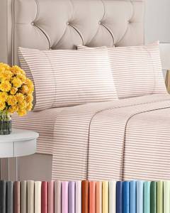 lot 11119 image: CGK Unlimited Full Size 4 Piece Sheet Set Blush Stripes