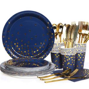 lot 11133 image: Gudvilla 168-Piece Navy Blue Party Supplies Set for 24