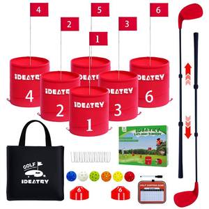 lot 11144 image: IDEATRY 6 Hole Lawn Golf Game with Adjustable Clubs  Retail $139.99