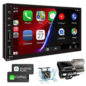 lot 11145 image: Leadfan Double Din Car Stereo with Backup Camera & Dash Cam
