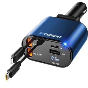 lot 12011 image: SUPERONE Retractable Car Charger 4 in 1 60W