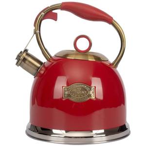 lot 12390 image: LUXGRACE Stovetop Tea Kettle Stainless Steel Red 3.0-Quart