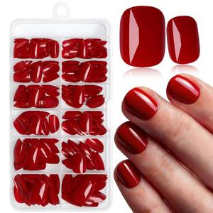 lot 12391 image: LoveOurHome Press-On Nails Short Square Red Acrylic Kit