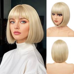 lot 12456 image: BATISI Blonde Bob Wig with Bangs 12 Inch