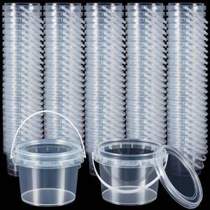 lot 13573 image: Maxcheck 100 Pcs Plastic Bucket with Lids and Handles Bulk, 10oz, Clear