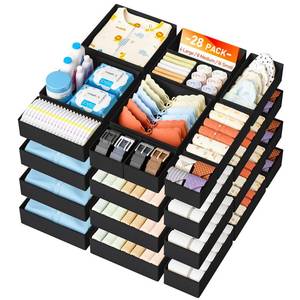lot 13574 image: DIMJ Drawer Organizer Clothes 28 Pack - Foldable Baby Organizers and Storage & Closet Organizers for Bedroom, Closet - Nursery Organization Dresser Dividers for underwear, Sock,Bra, Belt, Tie,Black