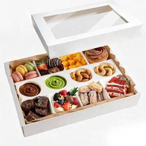 lot 13578 image: ganfaner Cute Cookie Box wDivider Lids 10PK, White Cardboard Serving Tray Box wDip Holder 8-Grid, Recyclable Picnic Box for 4-8 Persons Takeout 12.5x9.3x2in
