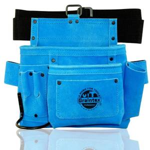 lot 13579 image: Graintex 5 Pocket Suede Leather Tool BeltBag  Royal Blue  Multipurpose Leather Tool Belt for Women and Men  Construction, Electrician, Handymen, Carpenter, Gardening Pouch and DIY Projects