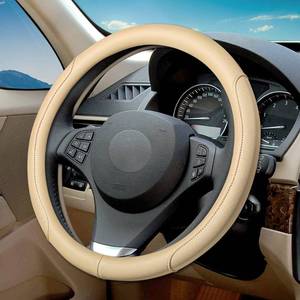 lot 13585 image: VARGTR Microfiber Leather Steering Wheel Cover with Classic Embossing, Anti-Slip Breathable Auto Car Wheel Protector, Fit 15 Inch (Beige)